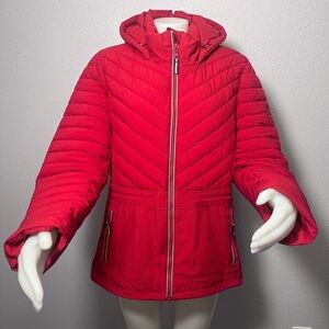 Tommy Hilfiger Red Quilted Hooded Puffer Jacket